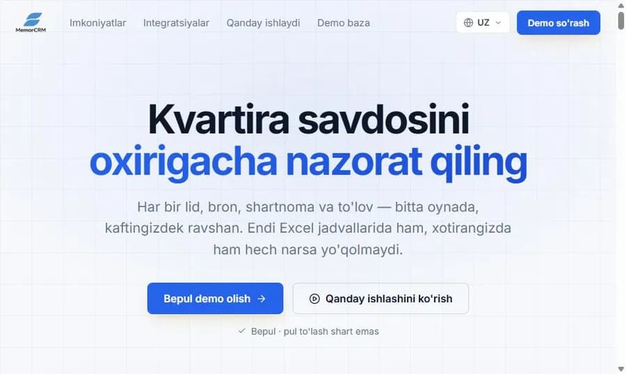 MemorCRM � uy-joy biznesi uchun CRM (memorcrm.uz)